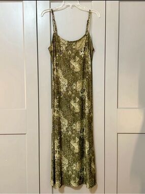 Vintage 90s/Y2K Natori Snake Print Midi Slip Dress Nightgown Green Women’s Small